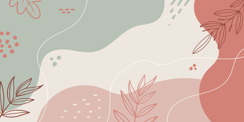 Minimalist abstract pattern background with florals and elements. Modern liquid splashes of wavy shapes in trendy floral style.