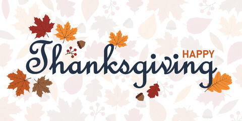 Thanksgiving colorful autumn leaves and hand drawn lettering background
