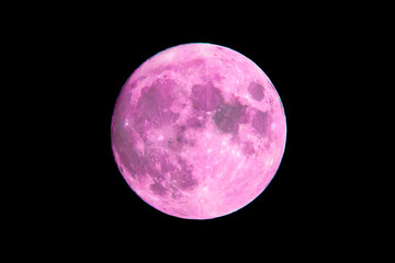 Pink Moon. Snow moon. Super full moon with dark background. Madrid, Spain, Europe. Horizontal...
