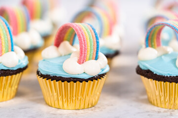Unicorn rainbow chocolate cupcake