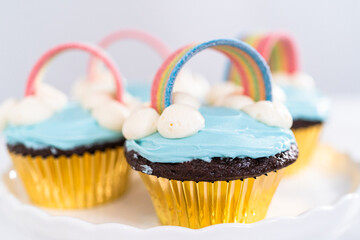 Unicorn rainbow chocolate cupcake