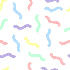 Abstract hand drawn squiggle wavy ribbon seamless pattern in sweet pastel color
