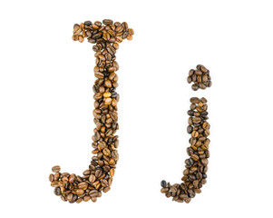 The capital and small letter J of coffee beans on an isolated white background. Template for logo...