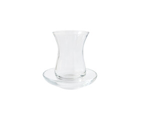 Empty turkish armudu glass on saucer isolated on white background