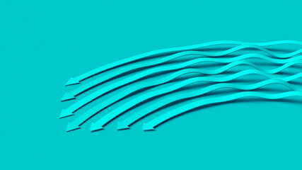 Turquoise mint business presentation. Arrows pointer 3D illustration. Directions of intensive development. An array of wavy lines in competition for dominance. Team tactics