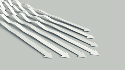 Black and white business presentation. Arrows pointer 3D illustration. Directions of intensive development. Array of wavy lines in competition for dominance