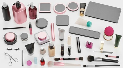 Realistic 3D Render of Cosmetics Collection