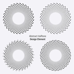 Halftone logo set. Circular dotted logo isolated on the white background. Garment fabric design. Halftone circle dots texture. Vector design element for various purposes.