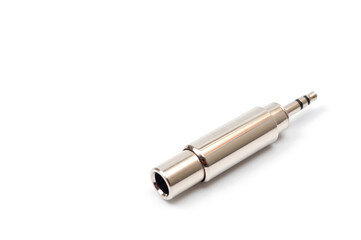 Adapter jack - minijack metal, photographed on a white background.