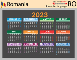 Romanian horizontal pocket calendar for 2023. Week starts Sunday