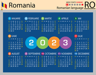 Romanian horizontal pocket calendar for 2023. Week starts Sunday