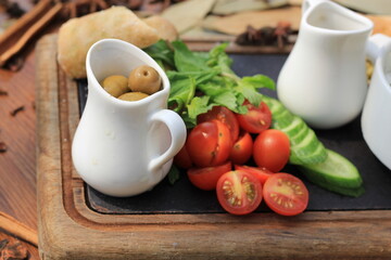 Traditional Arabic breakfast | Arabic food and drinks backgrounds | Manakish | Middle East