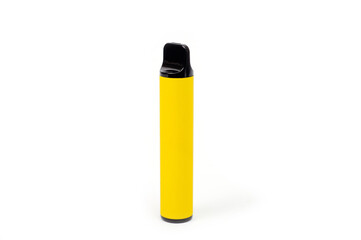 A disposable electronic cigarette in a yellow body, photographed against a white background.