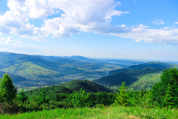 Naklejka premium View from Mount Makovitsa in Western Ukraine. Landscape on mountains and forests. Ukraine, Yaremche