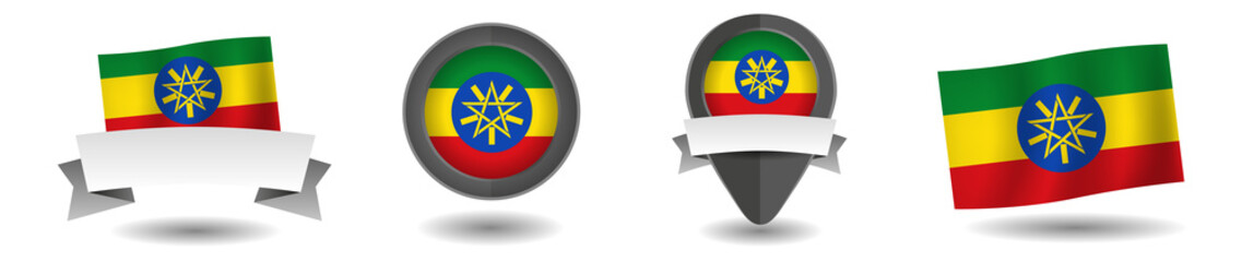 Ethiopia flag vector collection. Pointers, flags and banners flat icon. Vector state signs illustration isolated on white background. Ethiopia flag symbol on design element.