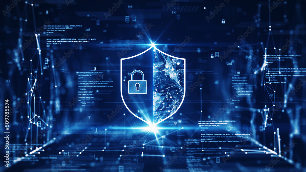 Wall mural cybersecurity data protection technology concept internet connection online network. there is a prom