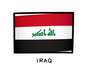 Flag of Iraq. Colorful Iraqi flag logo. Black, white and red brush strokes, hand drawn. Black outline. Vector illustration