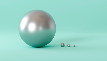 Silver spheres on green background.