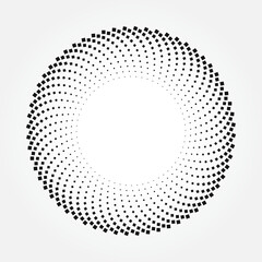 Halftone spiral circular element. Abstract. Vector art. Halftone logo design. Design element for various purposes.