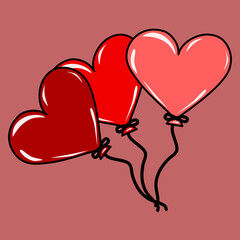 Three balloons in the form of hearts