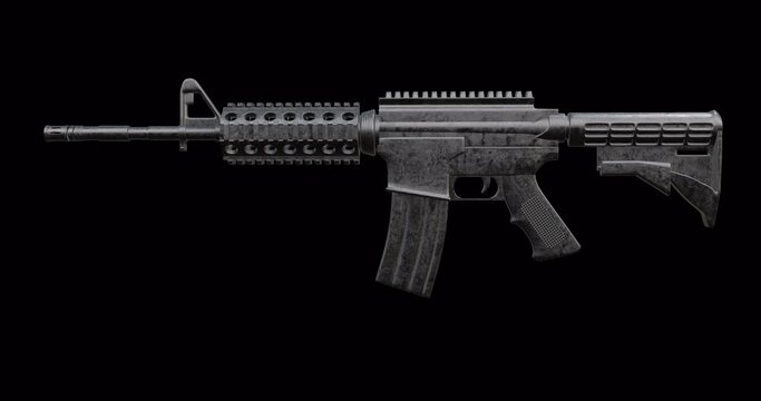 3d render of isolated assault rifle M4 carbine with transparent background in mov format.	