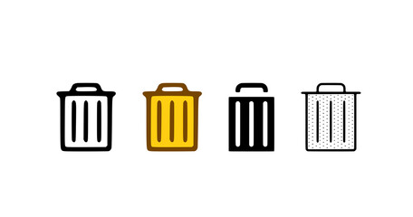 Bin icon set in different styles. Bucket symbol vector illustration isolated on white background.