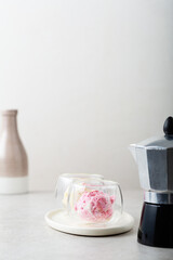 Coffee with ice cream in cup scoops summer drink