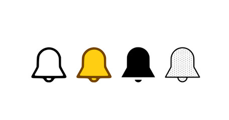 Bell icon set in different styles. Notification or alert symbol vector illustration isolated on white background.