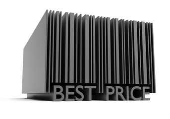 Bar code with the words BEST PRICE. 3D render. 3D illustration.