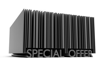 Bar code with the words SPECIAL OFFER. 3D render. 3D illustration.