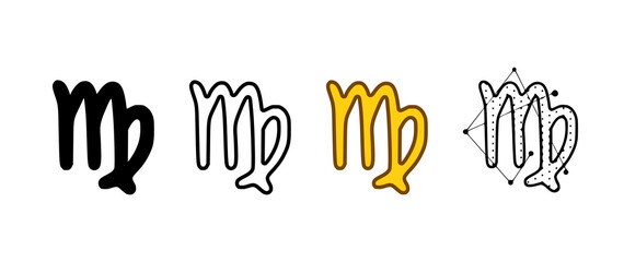 Virgo zodiac sign vector illustration in different styles isolated on white background.