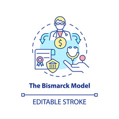 Bismarck model concept icon. Model for health care systems abstract idea thin line illustration. Payroll deduction. Isolated outline drawing. Editable stroke. Arial, Myriad Pro-Bold fonts used
