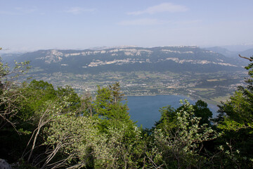 Fototapeta na wymiar view from mont Dent du chat on lake Bourget Auvergne-Rhône-Alpes region France