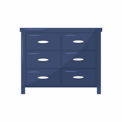 Blue dresser furniture isolated on white background. Wooden furniture for home interior.