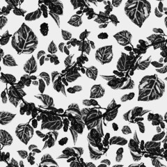 Watercolor monochrome berry on a tree branch, white background for your seamless design, illustration hand drawn