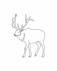 Big deer illustration. One line art. Single line deer. Black and white deer