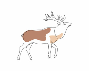 Deer one-line illustration. Black lines and colorful art. Single line deer