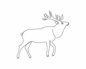 Deer one-line illustration. Black lines. Single line deer