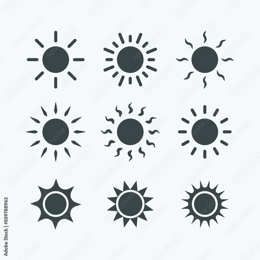 Poster yellow sun vector icon set. isolated sunshine icon vector design. designed for web and app design in