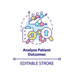 Analyze patient outcomes concept icon. Improving quality of healthcare abstract idea thin line illustration. Results. Isolated outline drawing. Editable stroke. Arial, Myriad Pro-Bold fonts used
