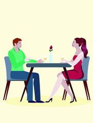 illustration in modern style with a couple having a date.