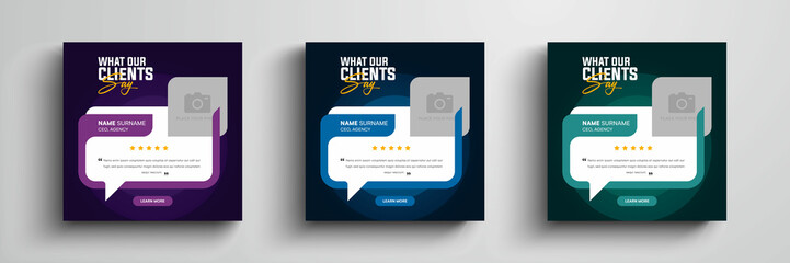 Client testimonials or customer feedback social media post web banner template