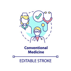 Conventional medicine concept icon. Healthcare approach abstract idea thin line illustration. Safe and effective treatment. Isolated outline drawing. Editable stroke. Arial, Myriad Pro-Bold fonts used