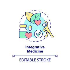 Integrative medicine concept icon. Approach to medical care abstract idea thin line illustration. Effective treatment. Isolated outline drawing. Editable stroke. Arial, Myriad Pro-Bold fonts used