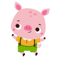 Cute happy pig. Cartoon piglet animal character for kids and children
