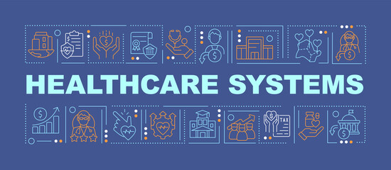 Health systems word concepts dark blue banner. Improving patient safety. Infographics with editable icons on color background. Isolated typography. Vector illustration with text. Arial-Black font used
