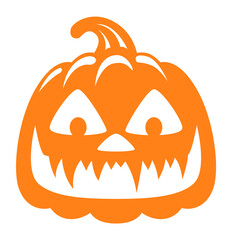 Orange pumpkin icon with carved teeth. Halloween symbol
