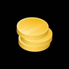 Stack of 3D Gold Coins. Isolated Graphic Money on Black Background. Vector illustration