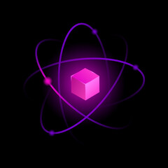 Isometric Cube in Atom. Isolated Decorative Element. Vector illustration