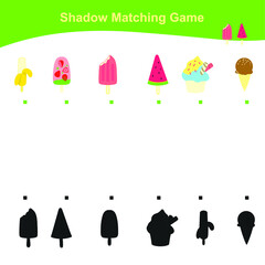 Find the correct shadow. Kids educational game. Ice cream theme. Vector illustration.